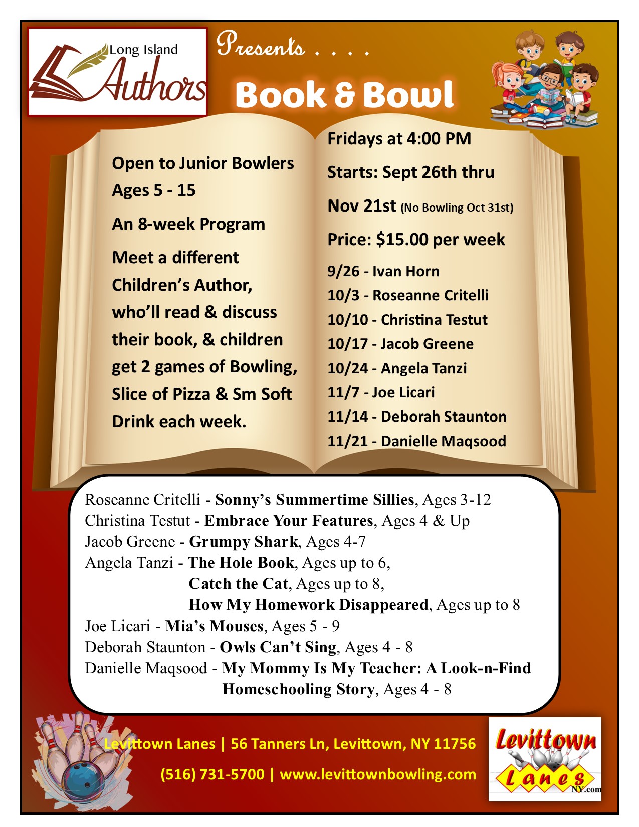 Our NEW Junior League, Book & Bowl, starts Sept 26th, at 4:00PM - 8 Week Program