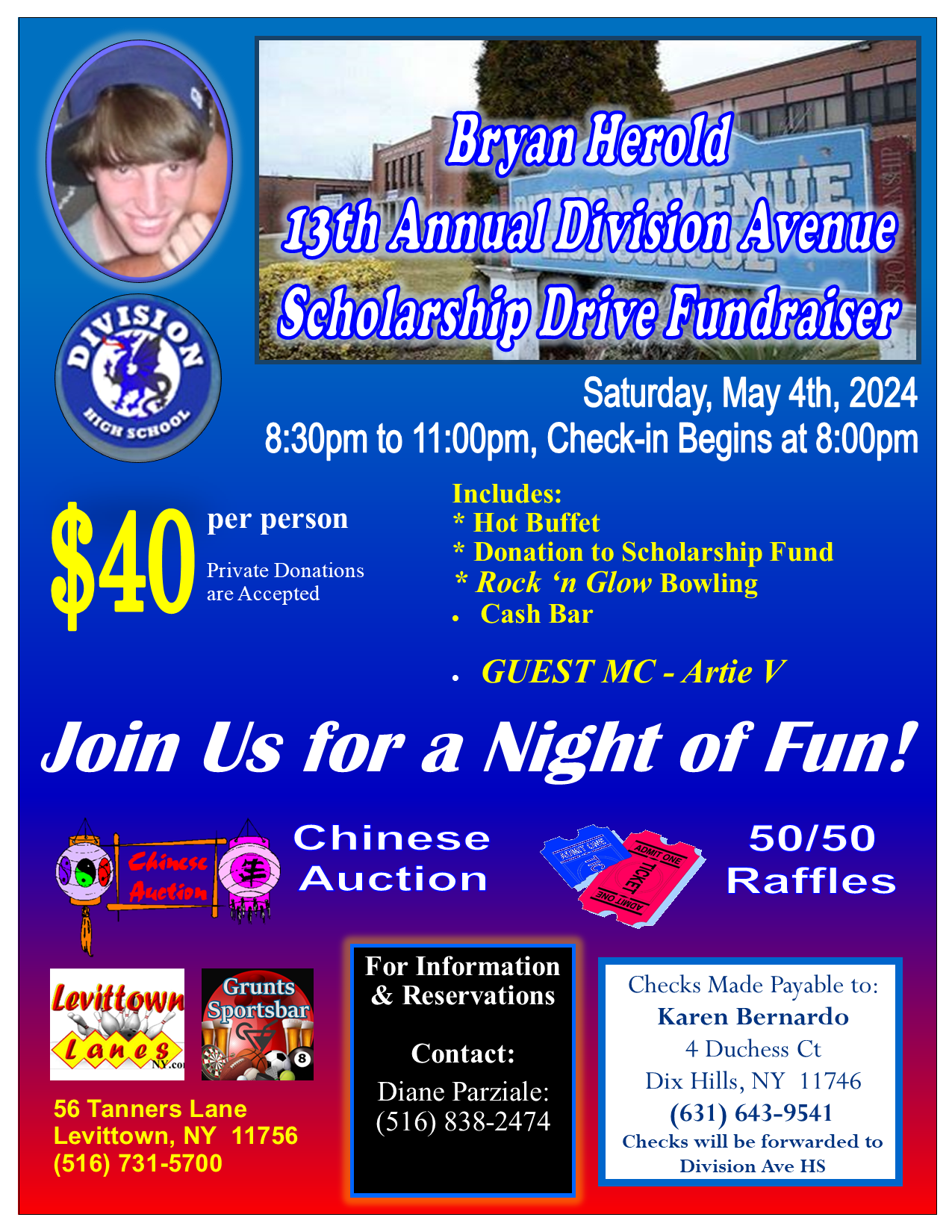 Bryan Herold 13th Annual Division Ave HS Scholarship Drive Fundraiser - May 4th at 8:30 PM