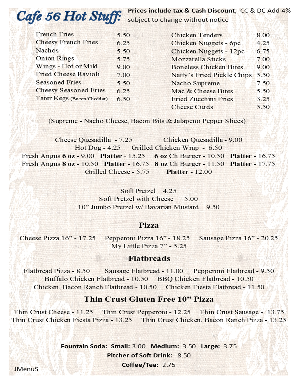 Cafe 56 at Levittown Lanes Food Menu