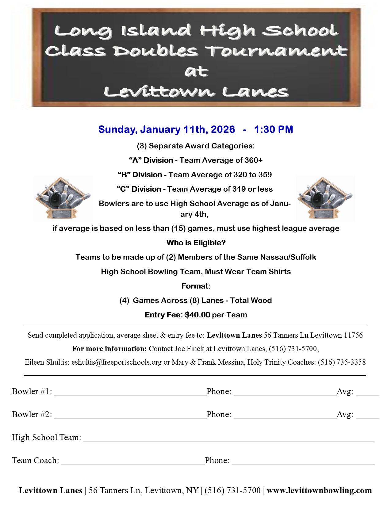 LI High School Doubles Tournament, Jan 11th, 2026, Flyer