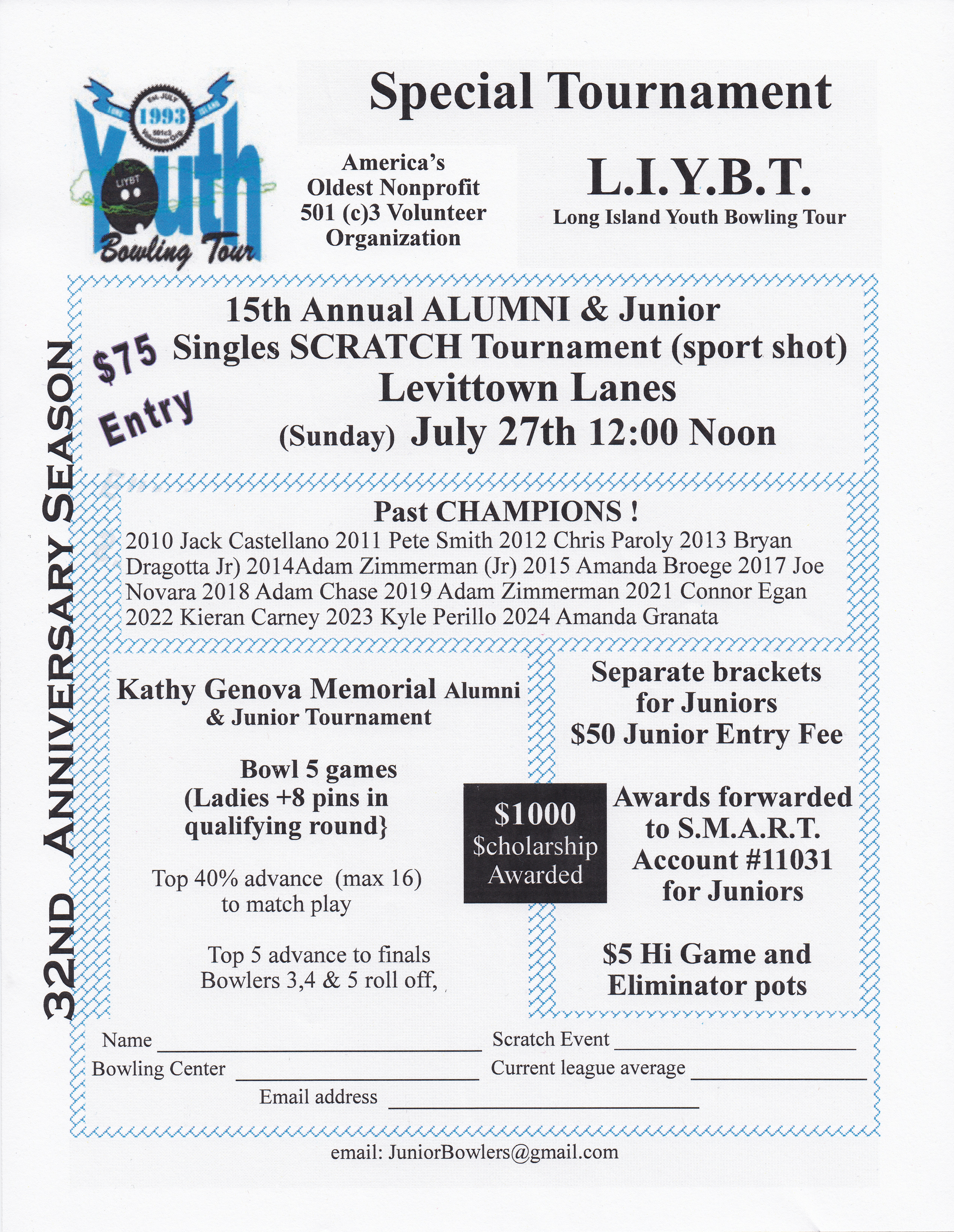 LIYBT 15th Annual Alumni & Junior Scratch Tournament