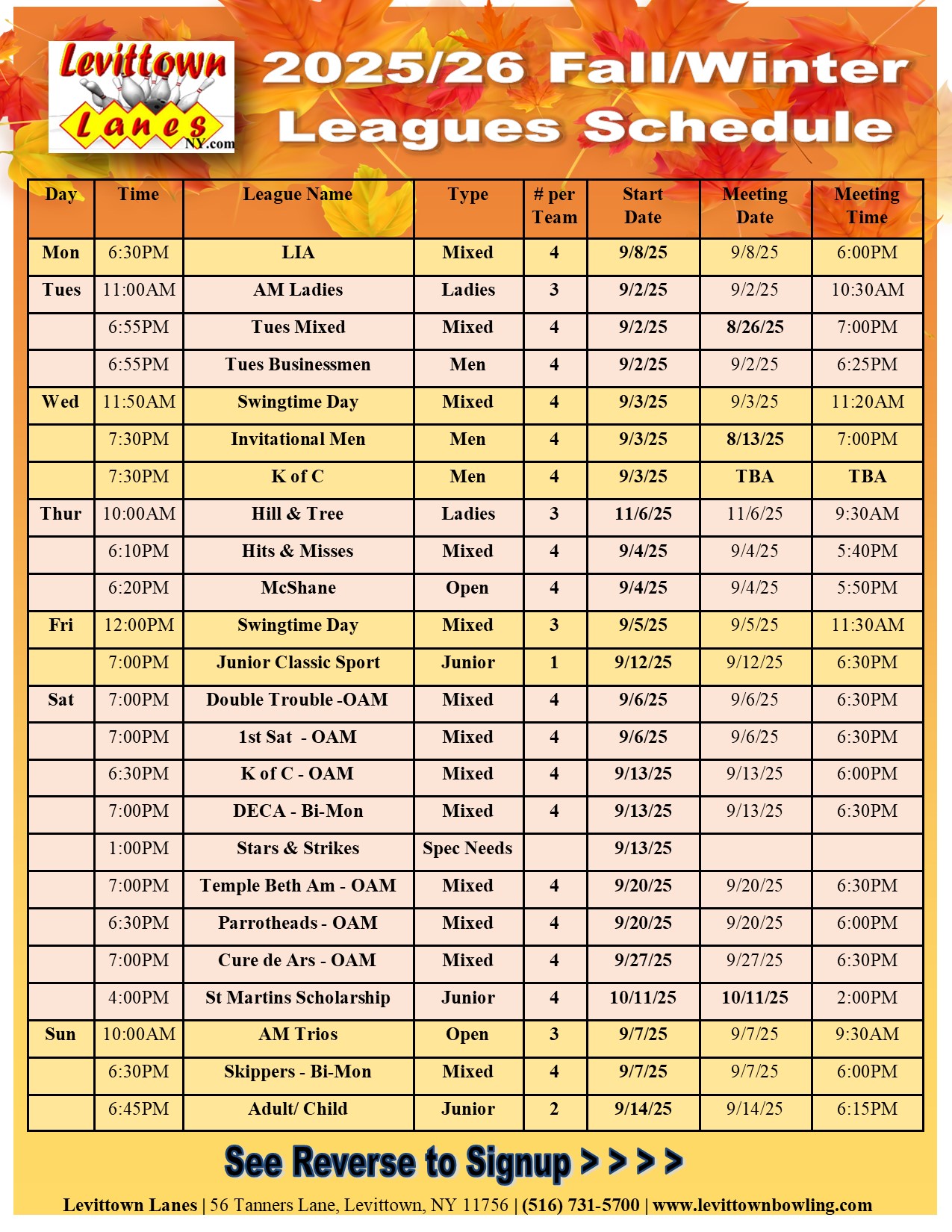 Our Fall/Winter Leagues for 2025/2026