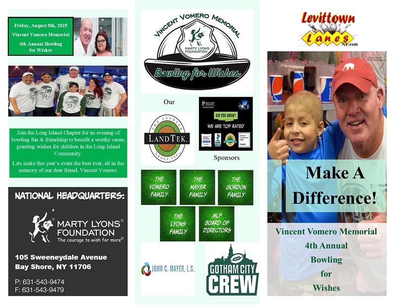 4th Annual Vincent Vomero Bowling for Wishes Event, Friday, August 8, 2025