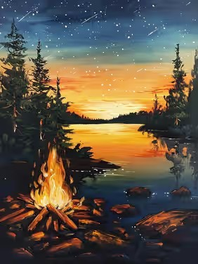 Join us for a Paint Nite Event, Sept 12th at 7PM - Cozy Sunset Campfire
