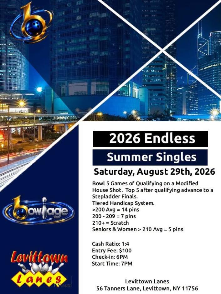 Bowlage 2026 Endless Summer Singles Tournament - 8.29.26 7PM start